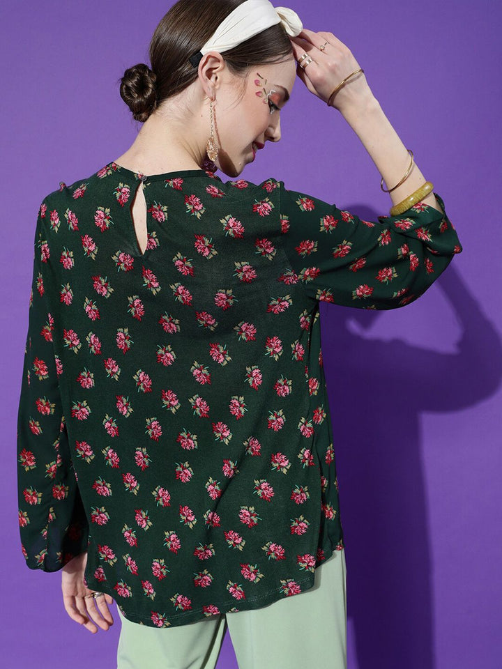 STREET 9 Women Green Floral Print Crepe Top