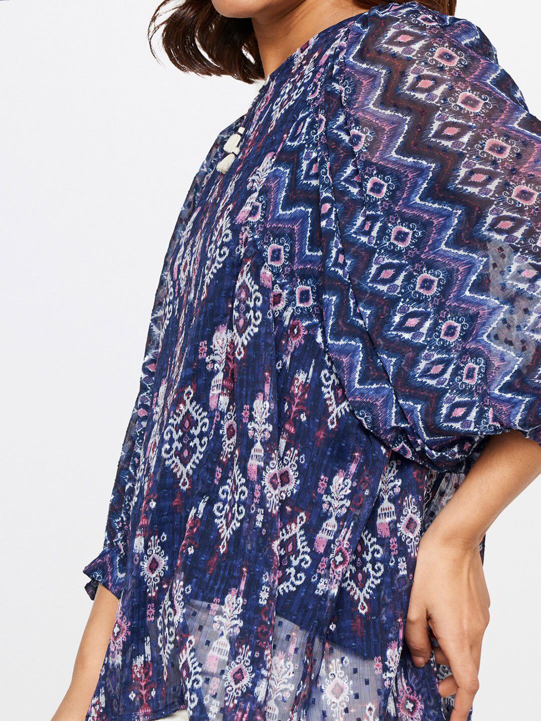 Global Desi Printed Keyhole Neck Top