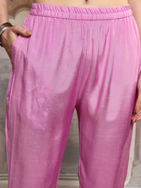 Vishudh Pink Floral Yoke Design Thread Work Straight Kurta With Trousers & Dupatta