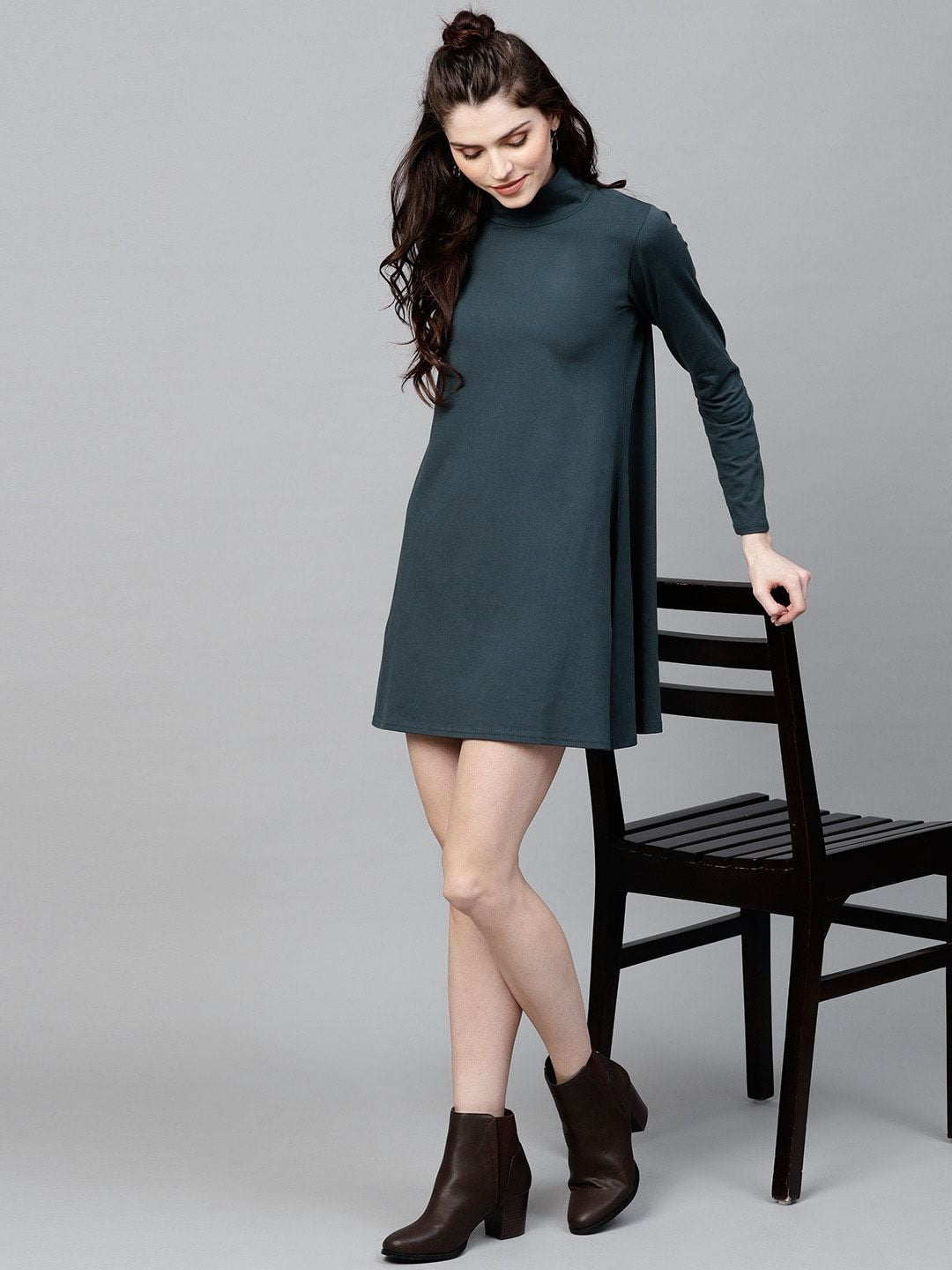 SASSAFRAS Women Teal Green Solid A-Line Dress