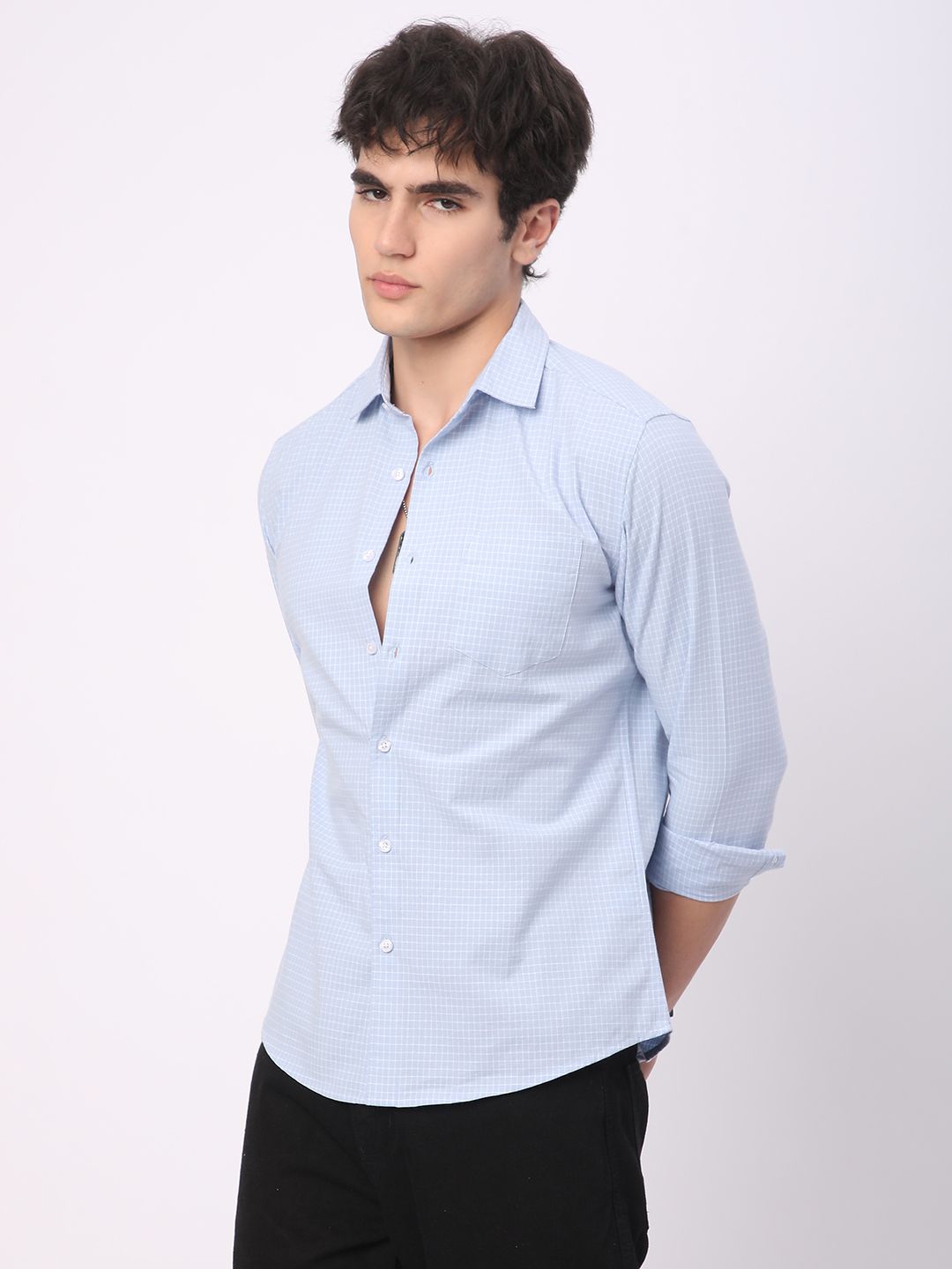 VASTRADO Men Classic Fit Spread Collar Micro Checked Cotton Casual Shirt