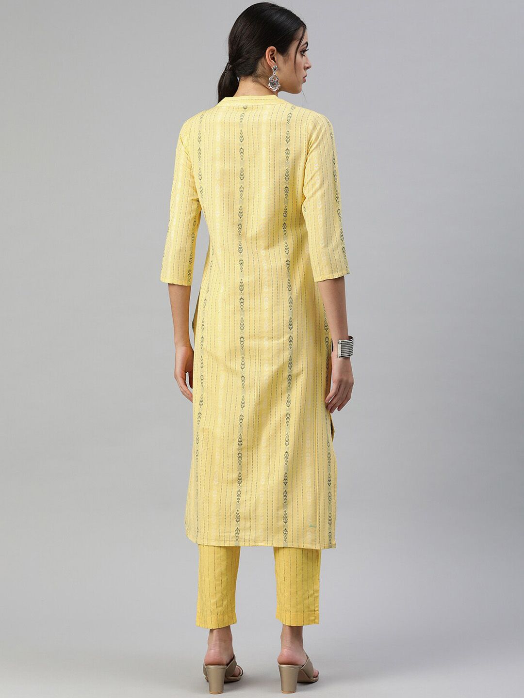 KALINI Striped Band Collar Straight Kurta with Trousers