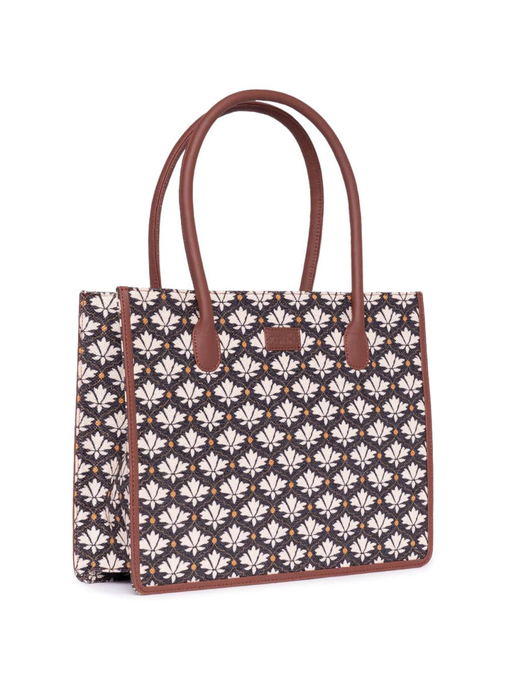 ZOUK Ethnic Motifs Printed Structured Jute Tote Bag