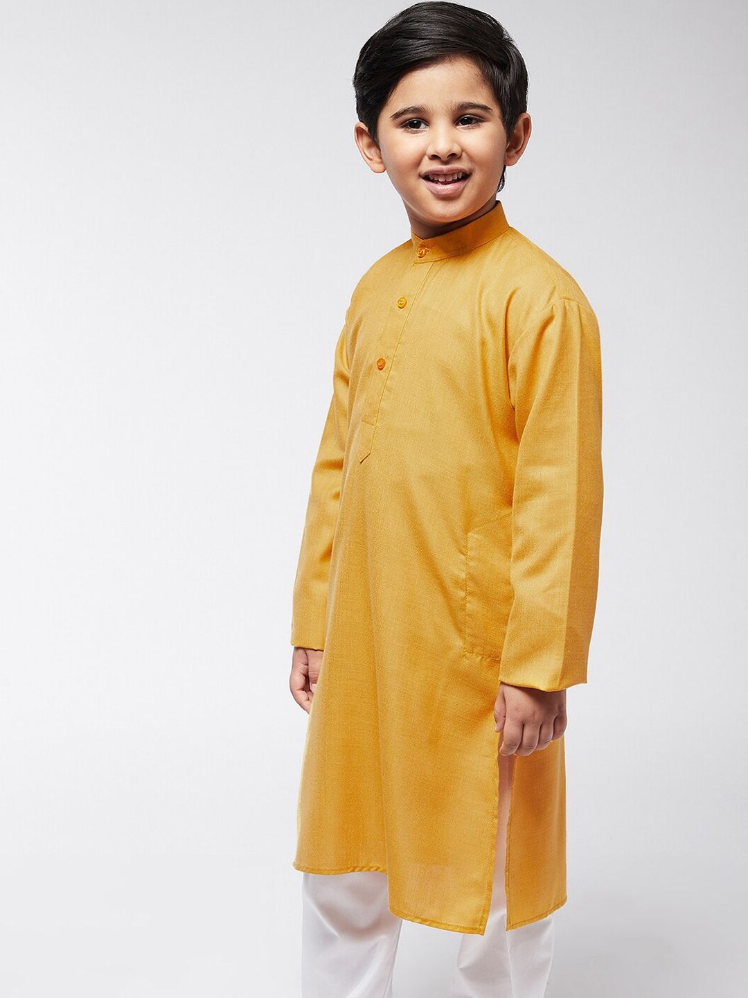 SOJANYA Boys Mustard Yellow Cotton Silk Thread Work Kurta