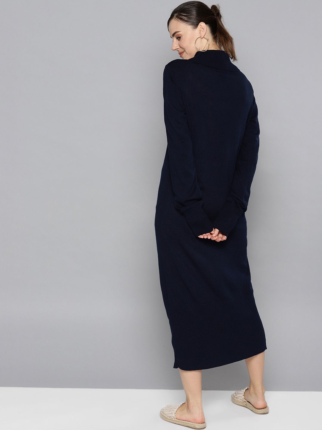 STREET 9 Women Navy Blue Self Design Winter Sheath Dress