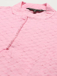 SOJANYA Men Pink Ethnic Motifs Chikankari Pure Cotton Kurta with Churidar & Nehru Jacket