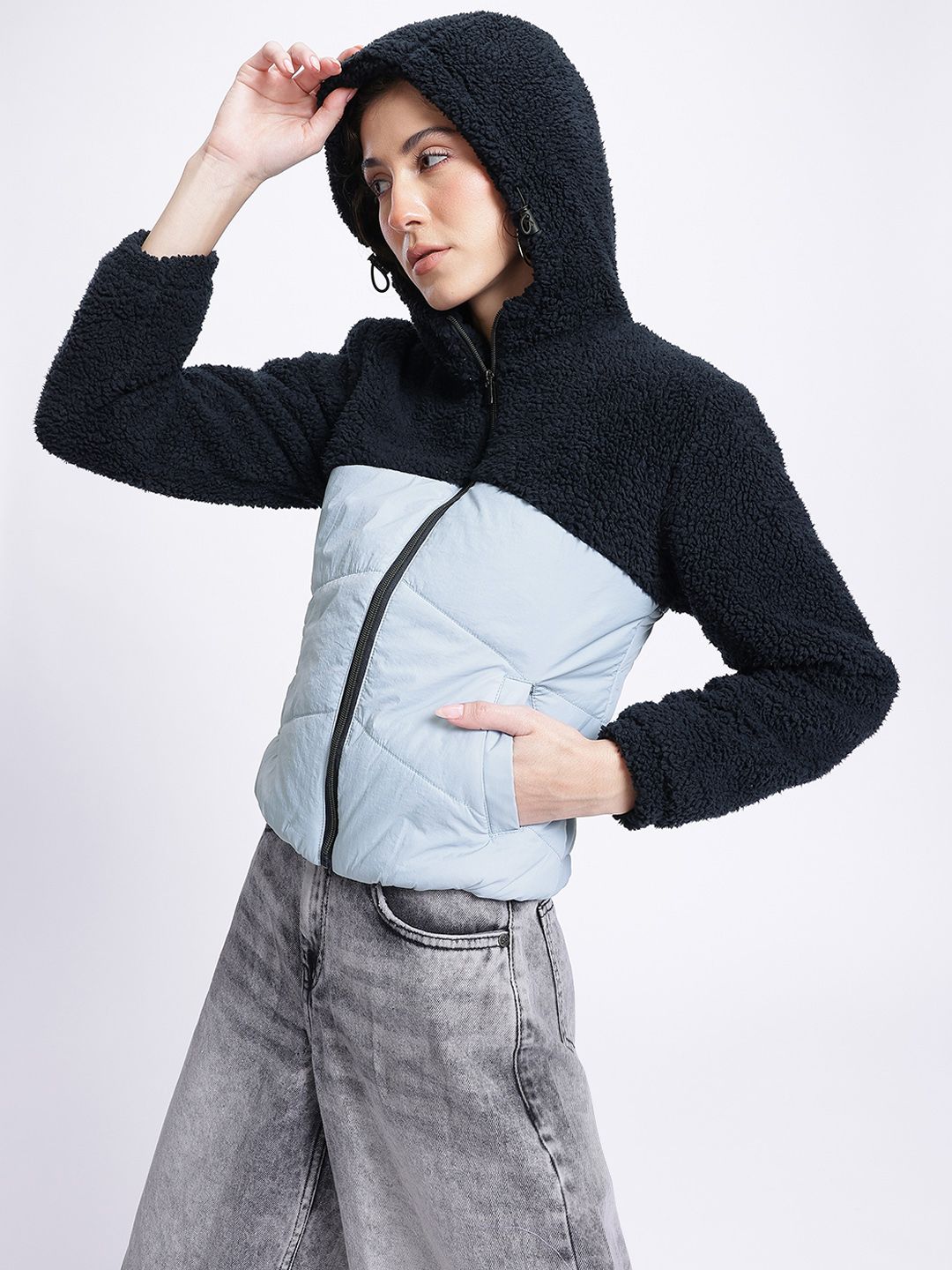 DressBerry Playful Padded Sherpa Colourblocked Jacket