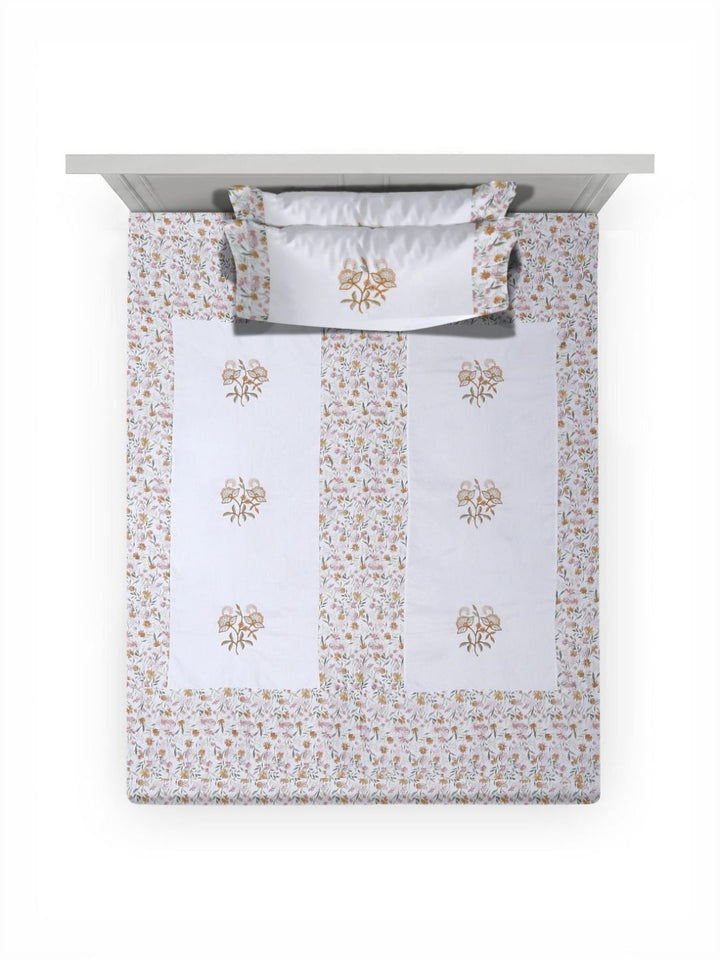 KLOTTHE Cotton 400 TC Fitted Single Superfine Bedsheet with 2 Pillow Covers-89 x 59 inches