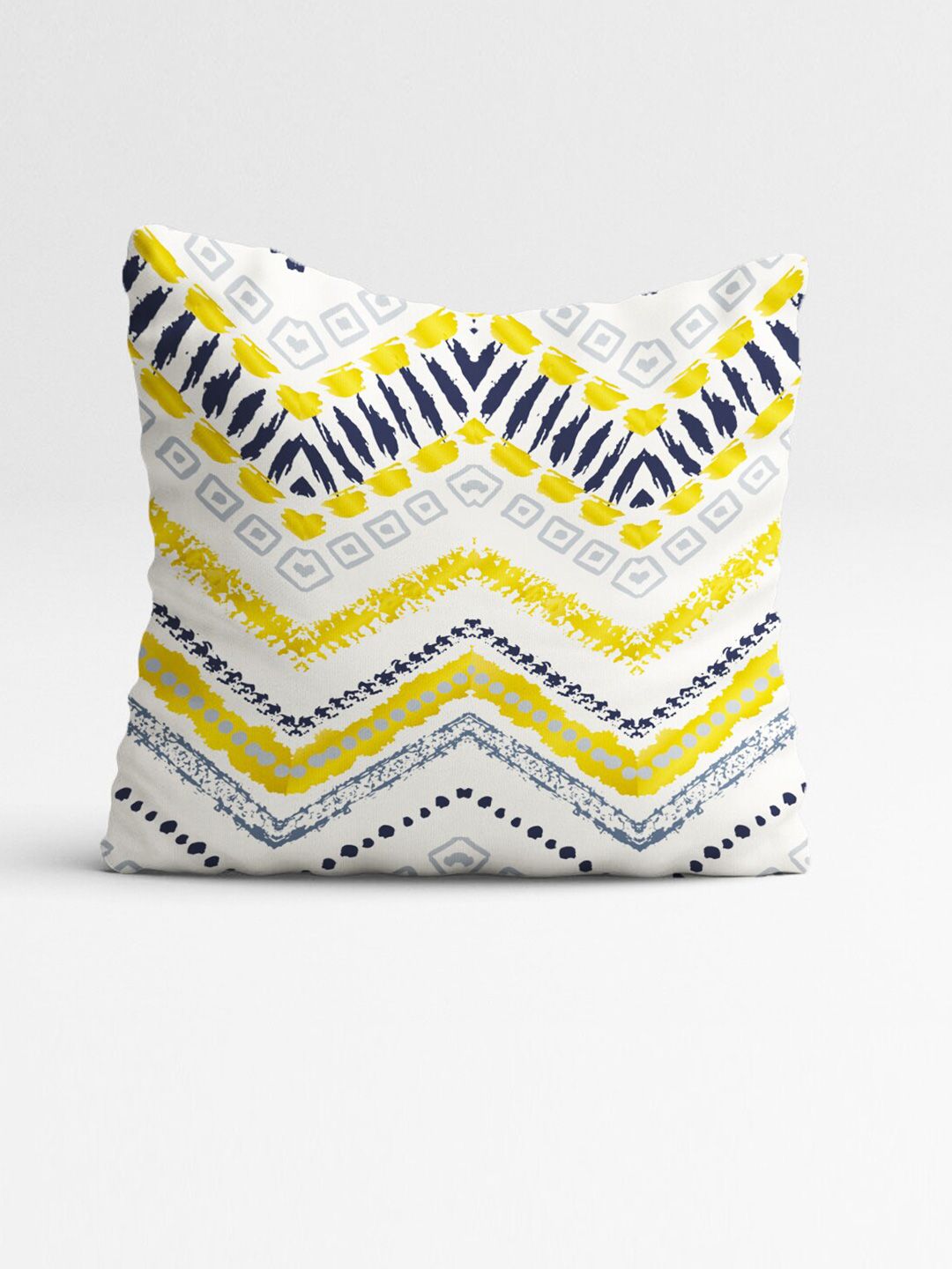 STITCHNEST Teal & Yellow Set of 5 Geometric Square Cushion Covers