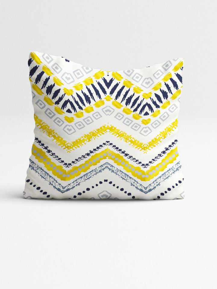 STITCHNEST Teal & Yellow Set of 5 Geometric Square Cushion Covers
