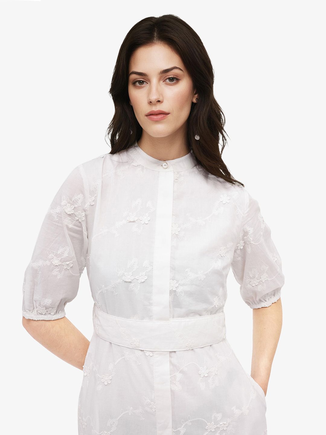 RAREISM Embroidered Mandarin Collar Maxi Dress