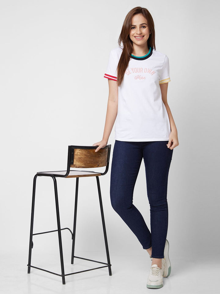 SPYKAR Women White Printed T-shirt