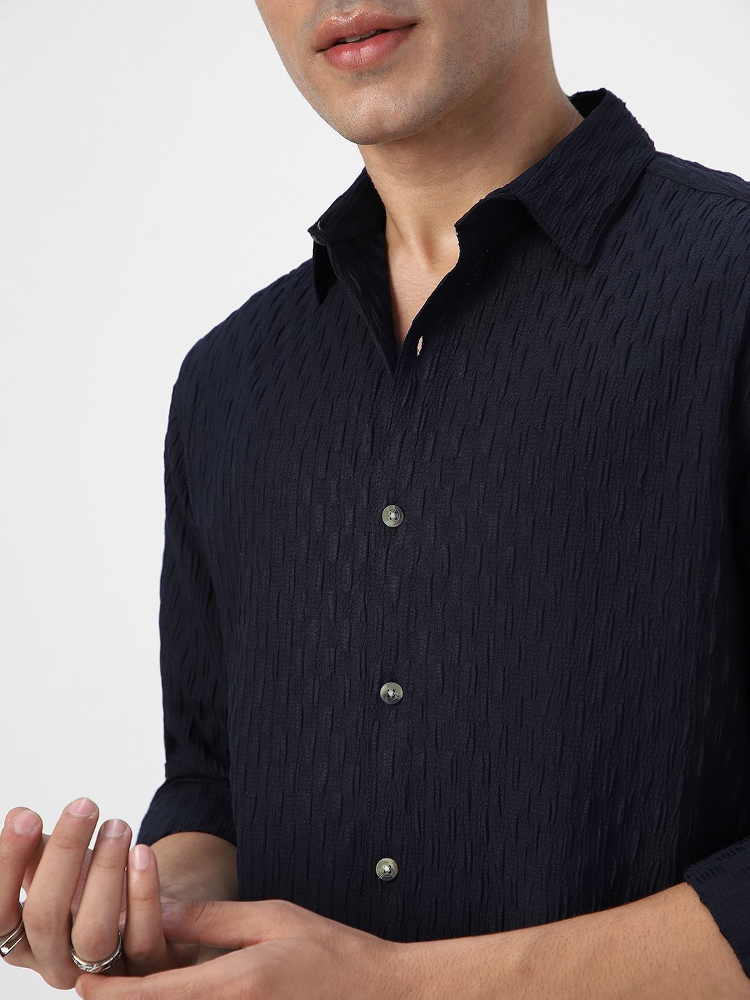 Urbano Fashion Men Spread Collar Textured Cotton Casual Shirt