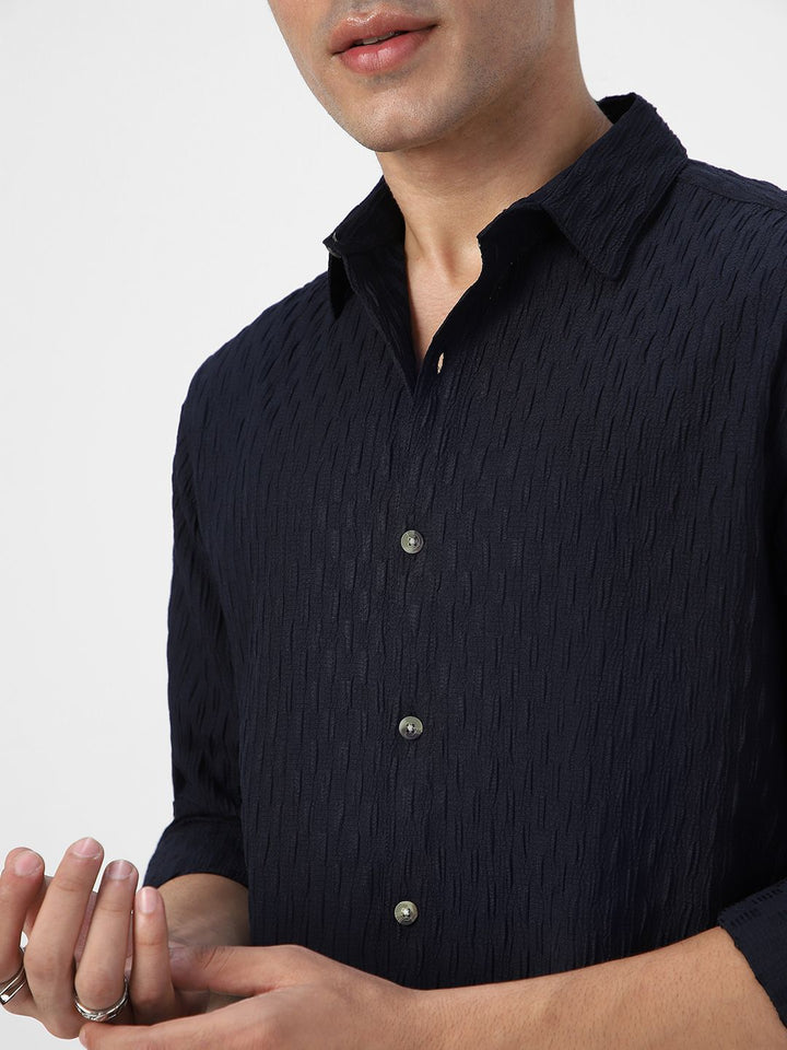 Urbano Fashion Men Spread Collar Textured Cotton Casual Shirt