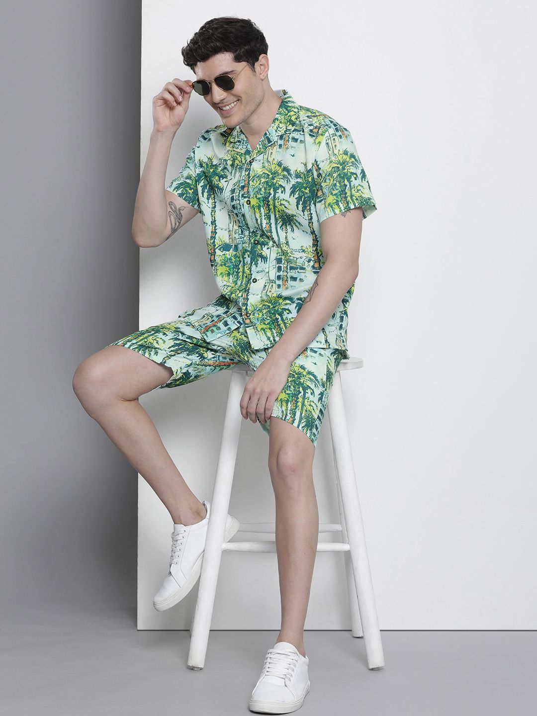 The Indian Garage Co Men Tropical Printed Short with Shirt