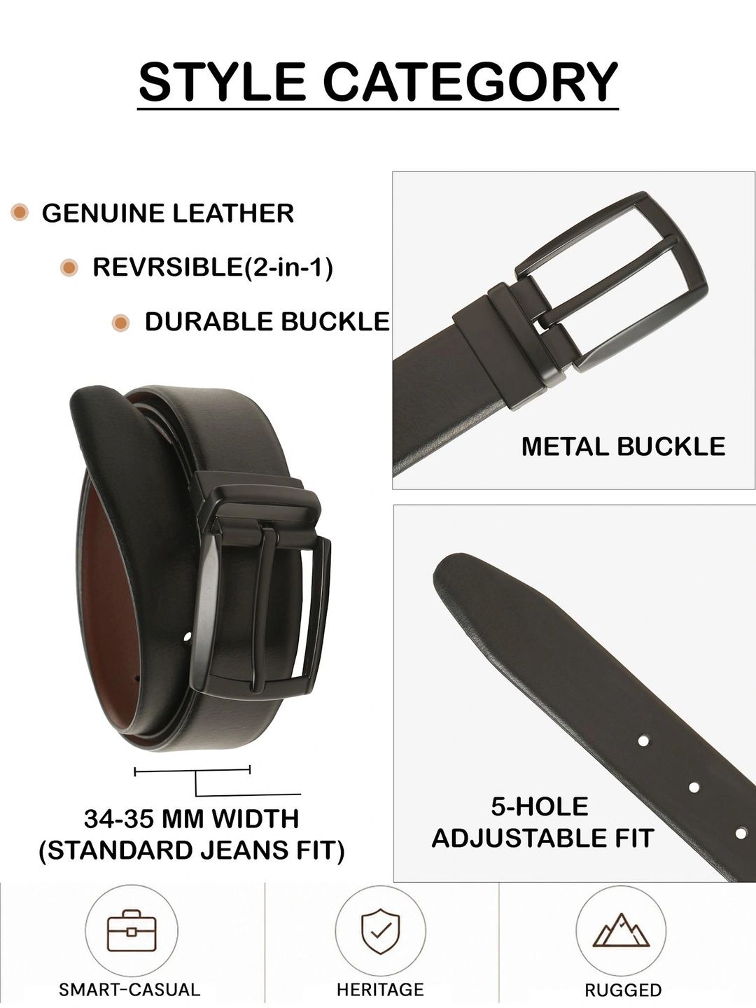Teakwood Leathers Men Textured Leather Reversible Belt