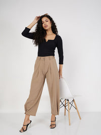 SASSAFRAS Black Ribbed Scoop Neck Fitted Top