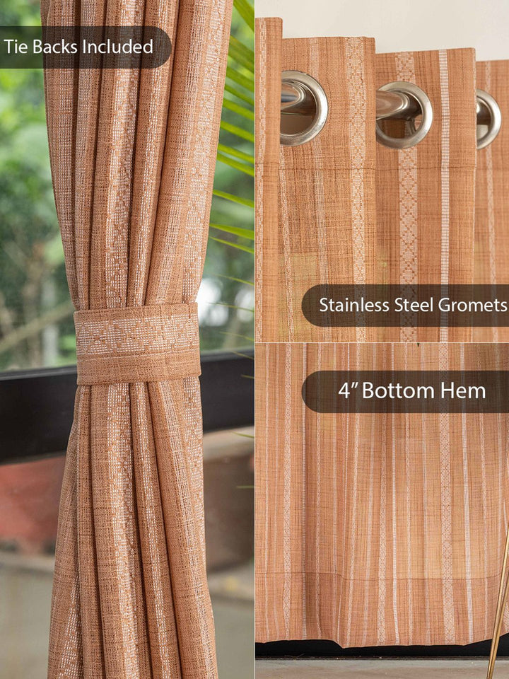 URBAN SPACE Pink 2 Pieces Striped Sheer Window Curtain