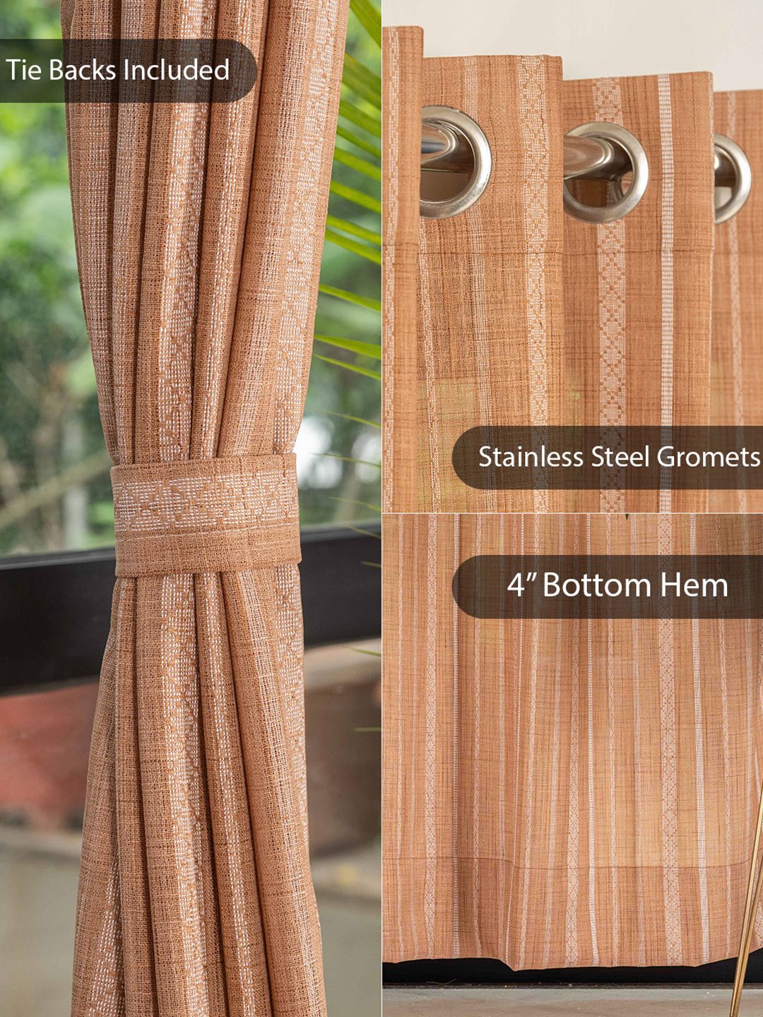 URBAN SPACE Pink 2 Pieces Striped Sheer Window Curtain
