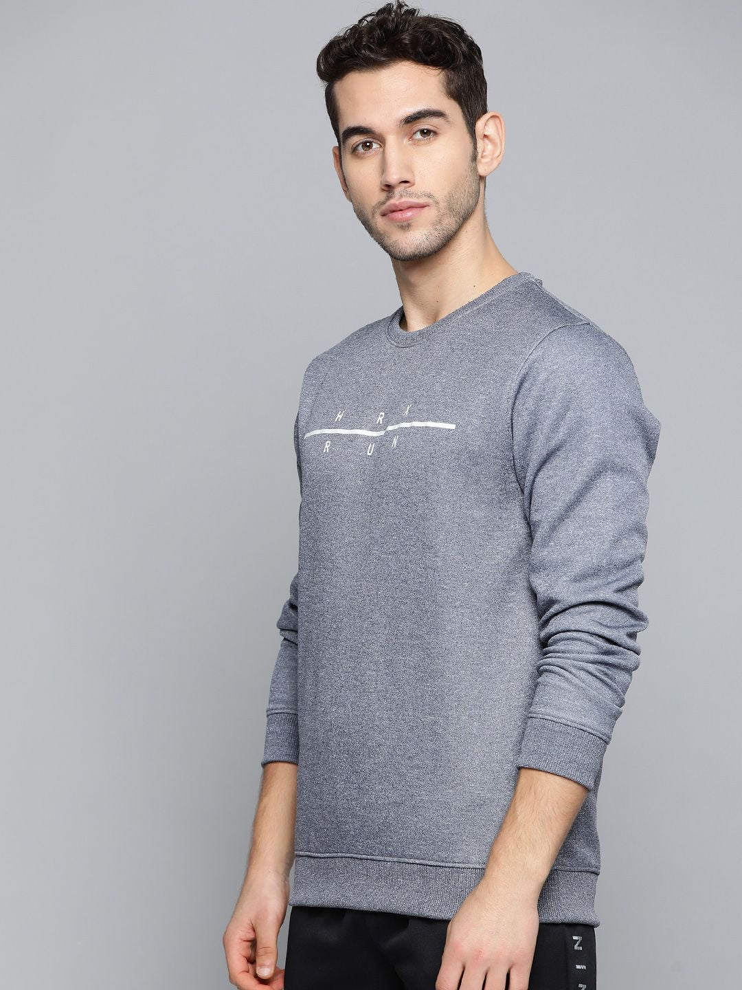 HRX by Hrithik Roshan Men Navy Melange Solid Regular Fit Running Sweatshirt