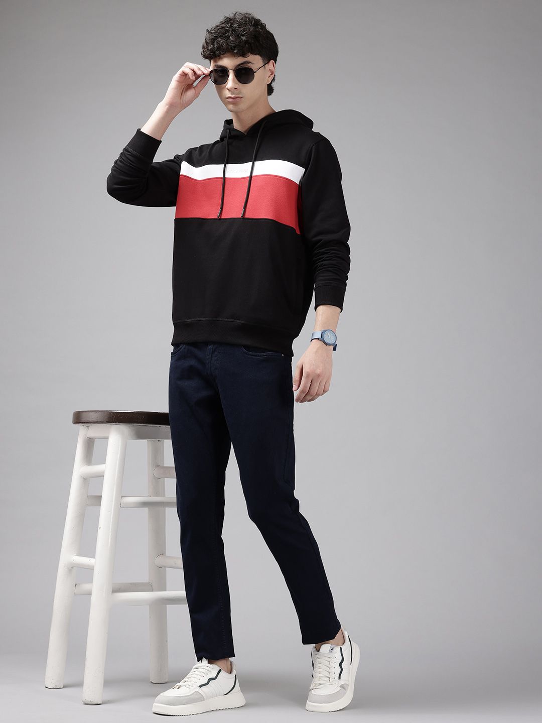 Park Avenue Striped Hooded Slim Fit Sweatshirt
