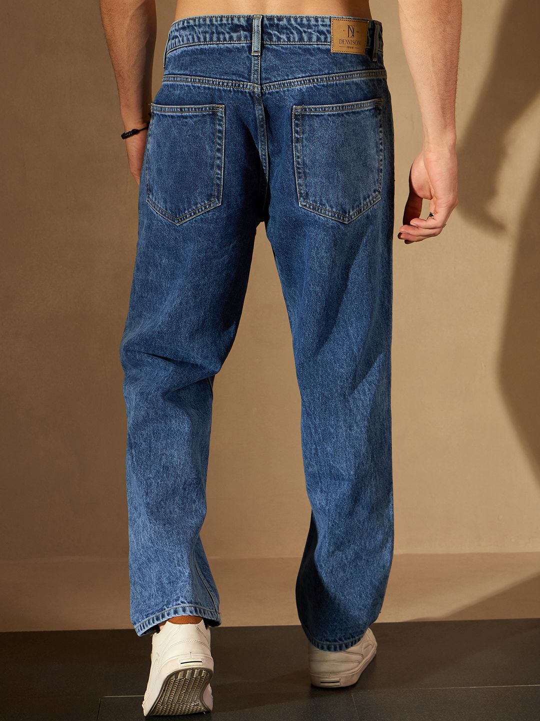 DENNISON Men Smart Baggy Fit Clean Look Heavy Fade Acid Wash Cotton Jeans