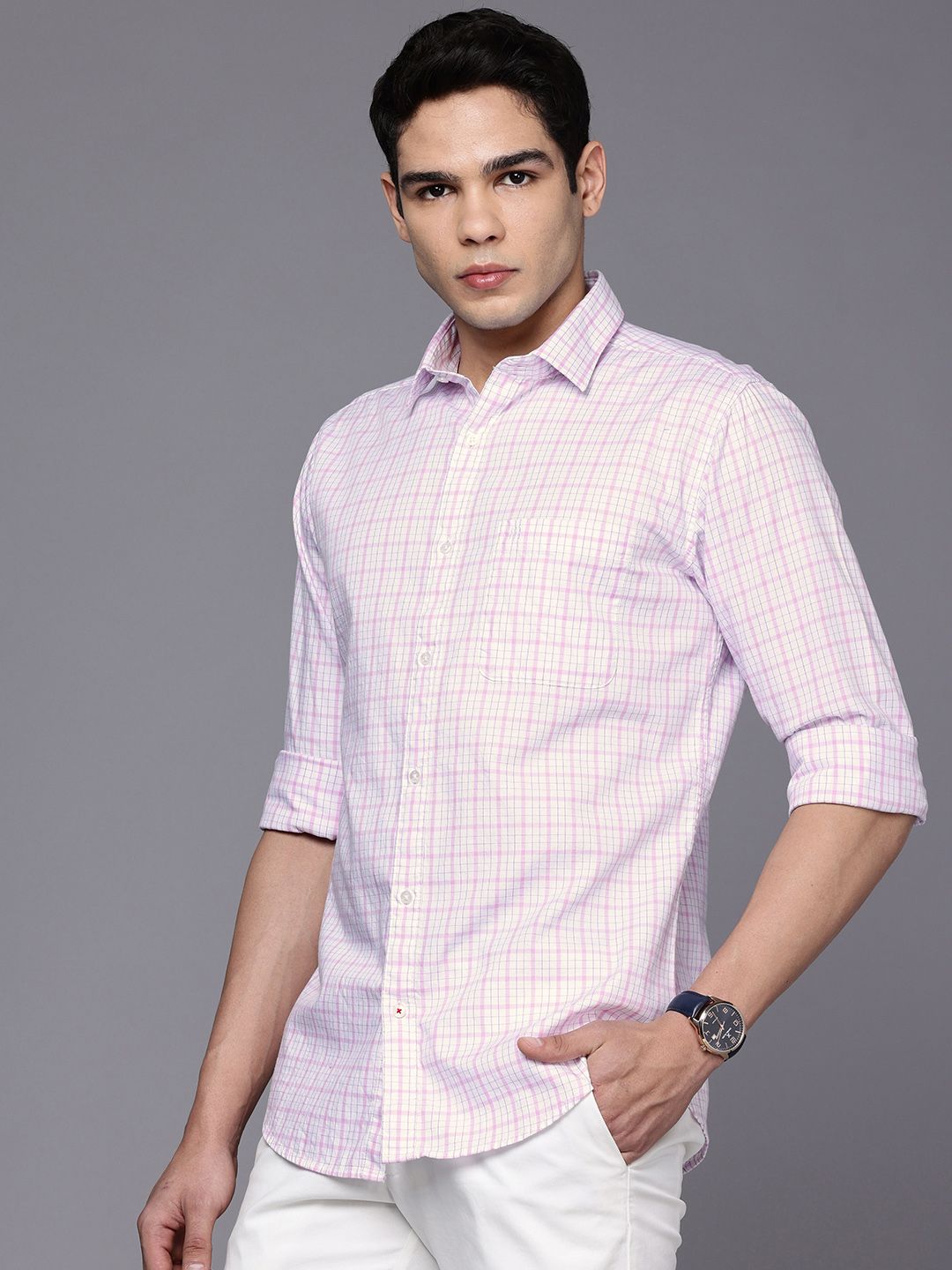 Raymond Pure Cotton Slim Fit Checked Casual Shirt