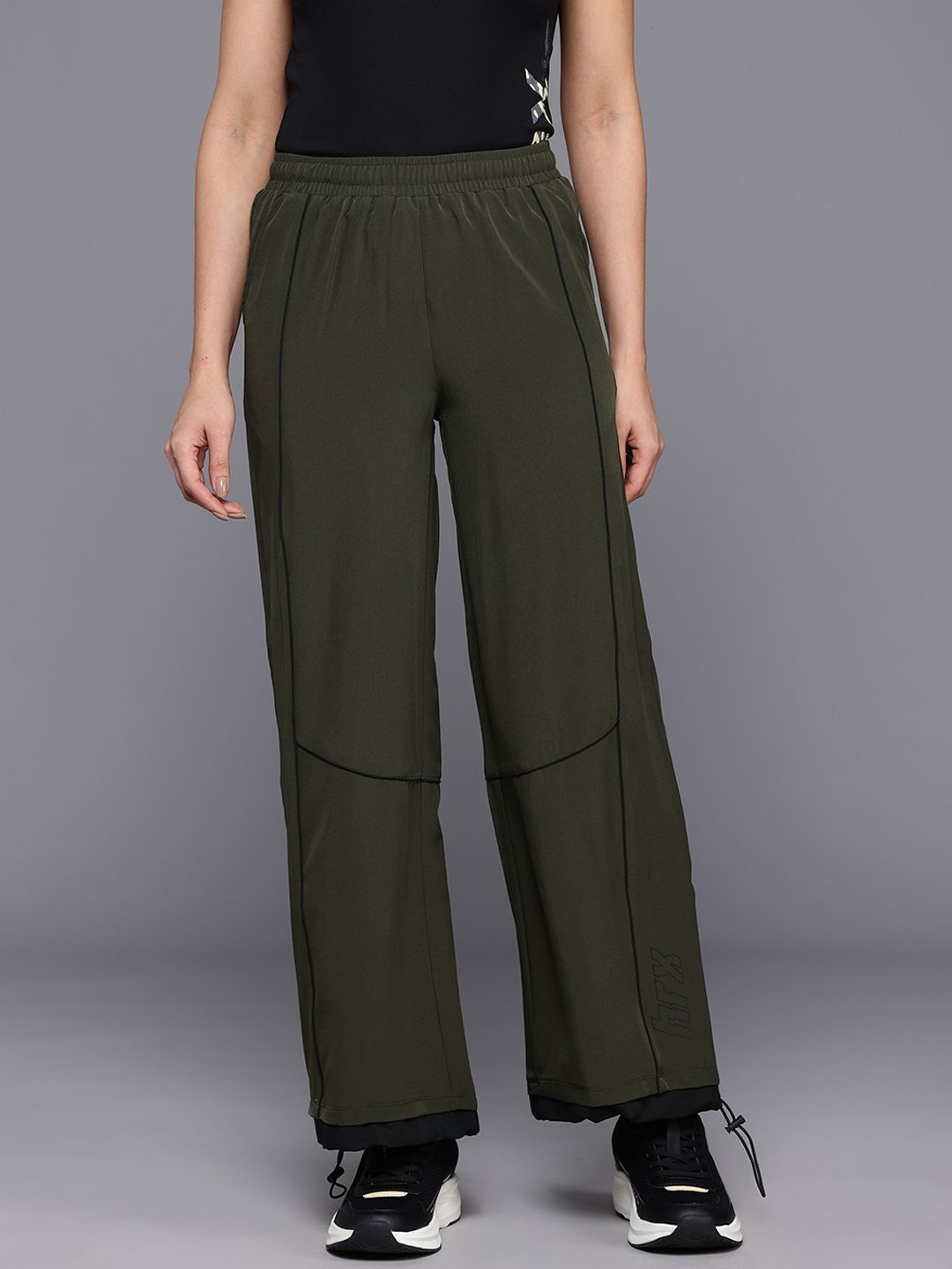 HRX by Hrithik Roshan Women Mid-Rise Lifestyle Track Pants with Toggle Hem