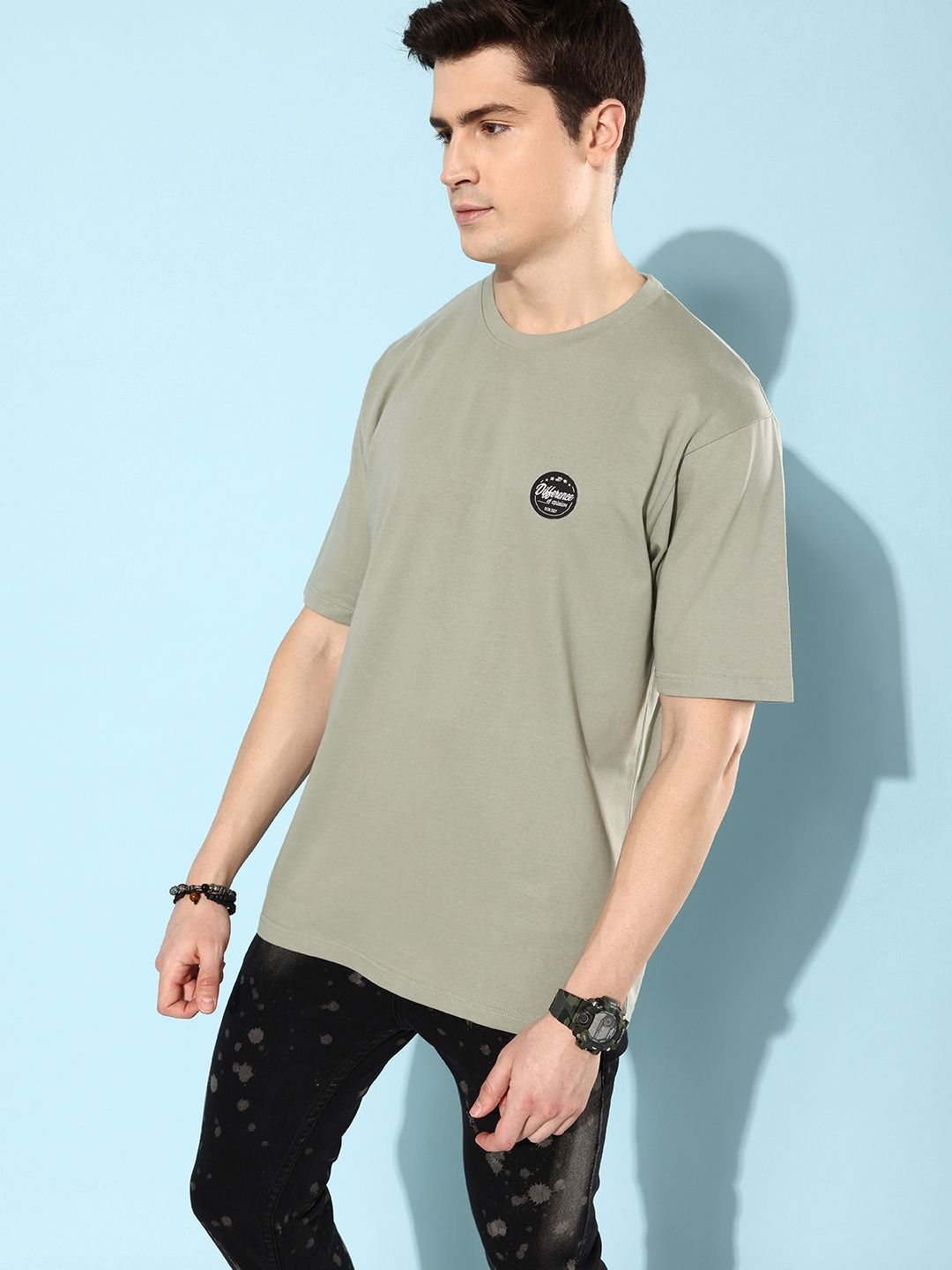 Difference of Opinion Men Grey Typography Printed Pure Cotton Oversized T-Shirt