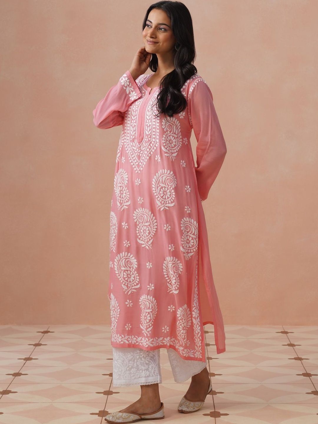 Rumah Chikankari Wanita Sulam Chikankari Cetakan Indie Kurta
