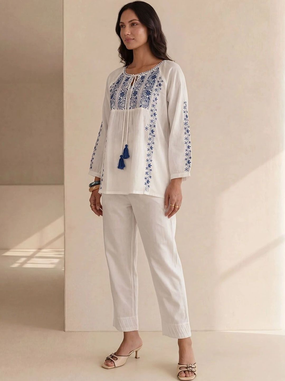 House of Chikankari Embroidered Ethnic Cotton Top