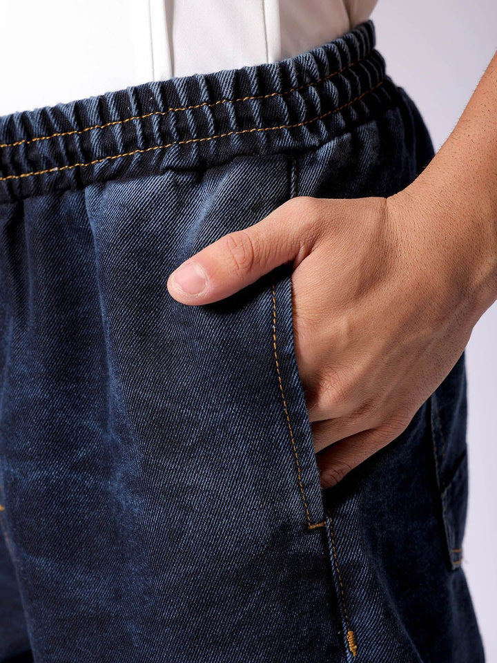 The Indian Garage Co Men Mid Rise Baggy Tapered Fit Utility Denim Jogger