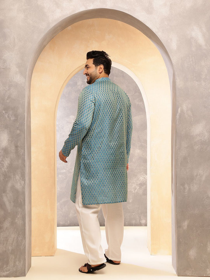 SOJANYA PLUS Men Ethnic Motifs Printed Festive Silk Straight Kurtas