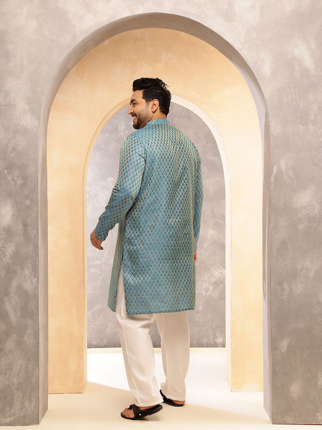SOJANYA PLUS Men Ethnic Motifs Printed Festive Silk Straight Kurtas