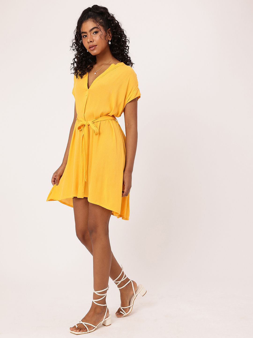 DressBerry Endearing Chic Smocked Waist Tie Up A-Line Mini Dress