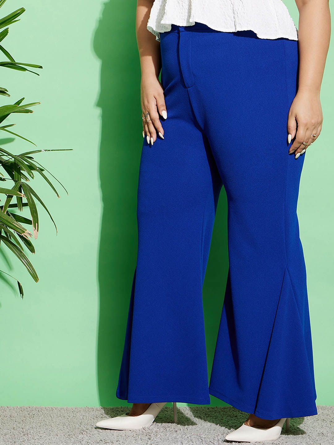 SASSAFRAS Curve Plus Size Women High-Rise Blue Flared Trousers