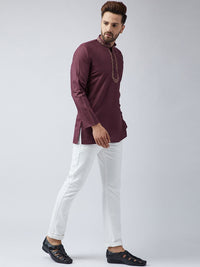 SOJANYA Men Burgundy Embroidered Short Kurta
