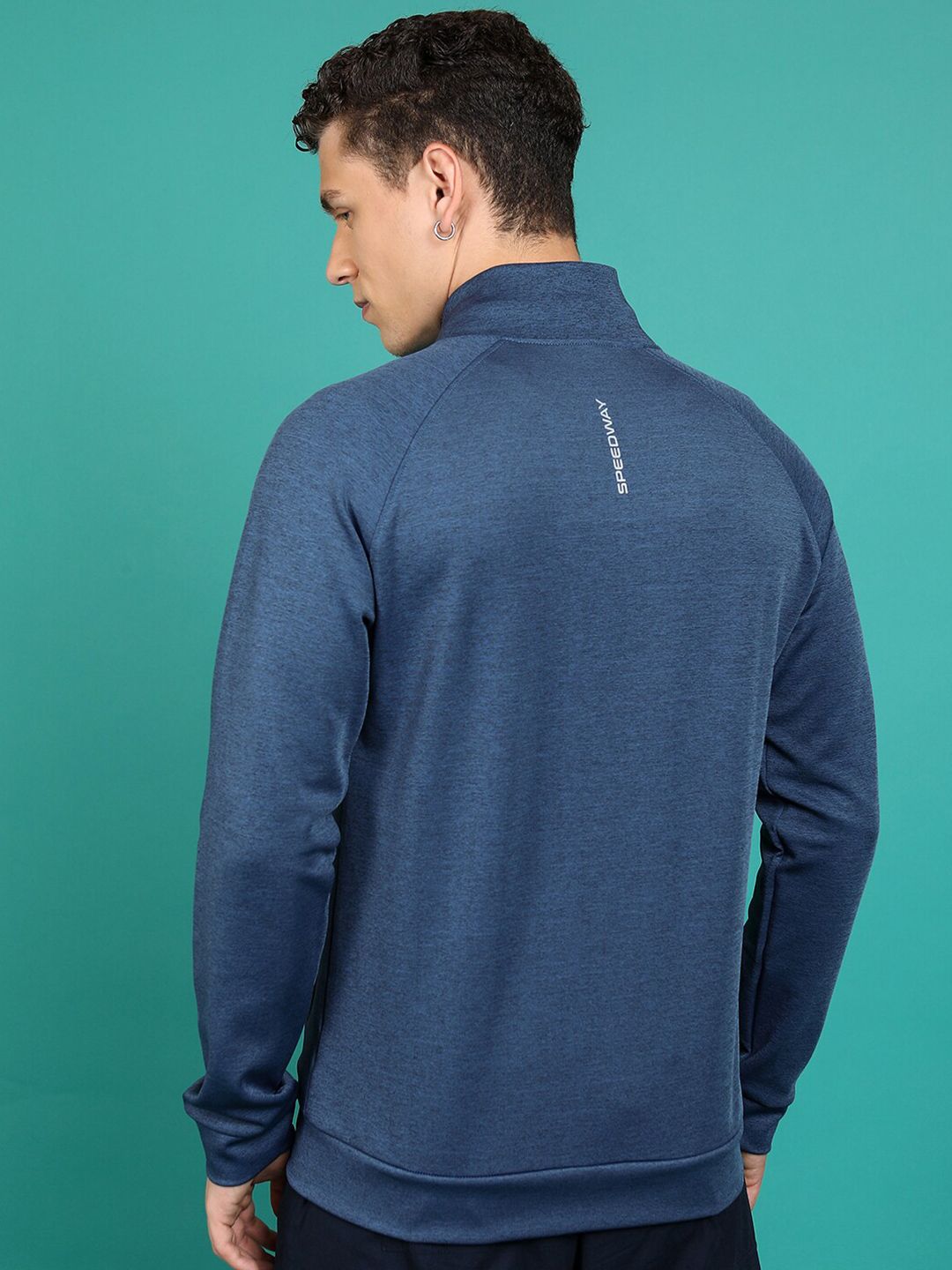 HIGHLANDER Navy Blue Mock Collar Front-Open Sweatshirt