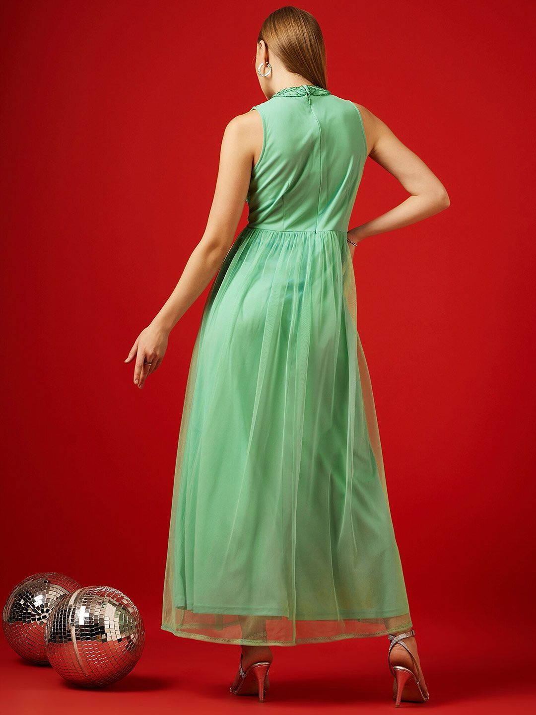 STREET 9 Embellished Sleeveless Net Maxi Dress