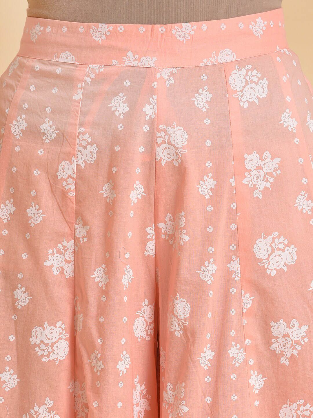 W Women Green Floral Printed Loose Fit Pleated Trousers
