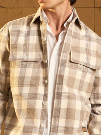 DENNISON Men Double Pocket Drop Shoulder Oversized Cotton Checked Shacket