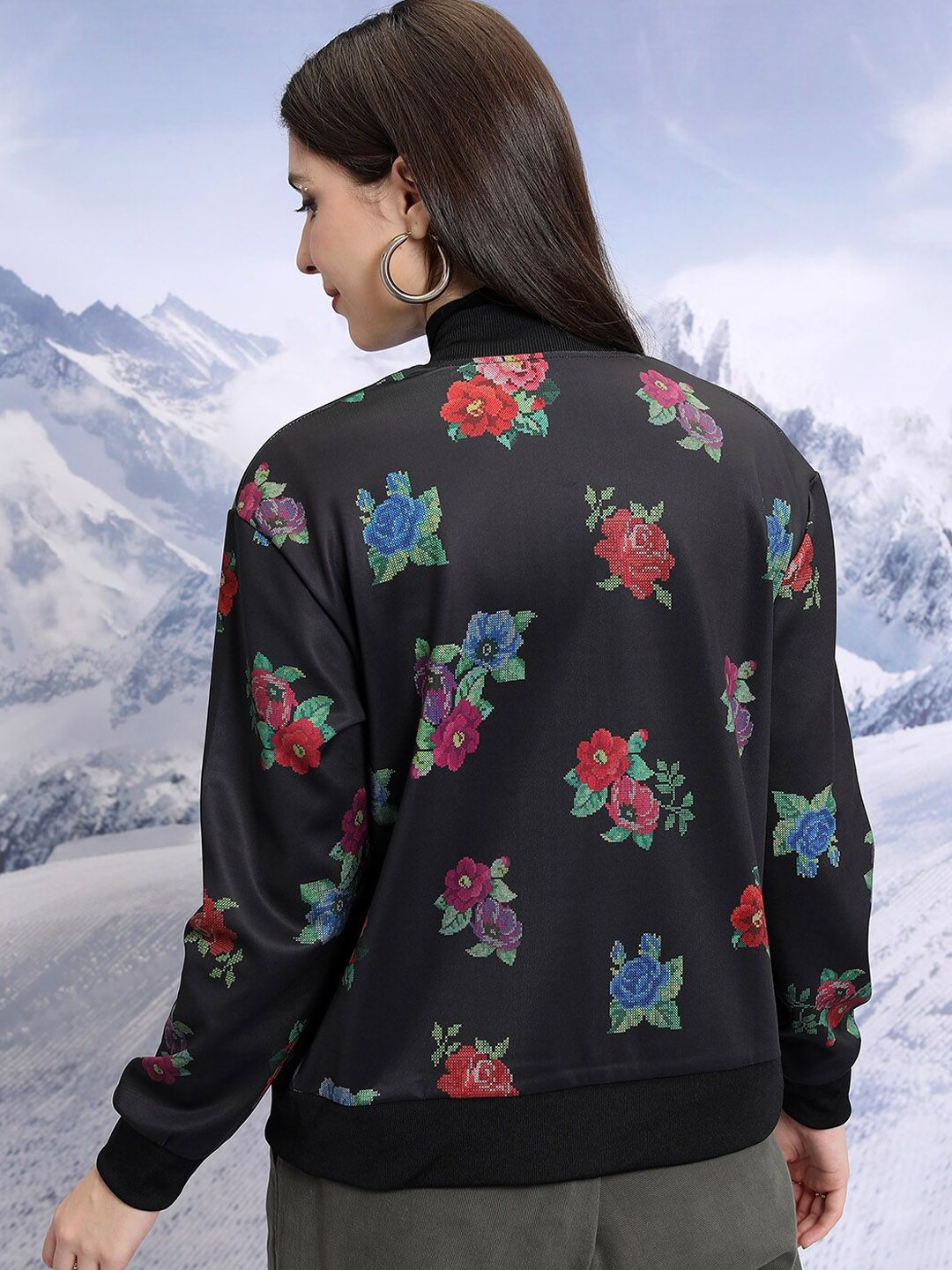 Tokyo Talkies Black Floral Printed Bomber Jacket