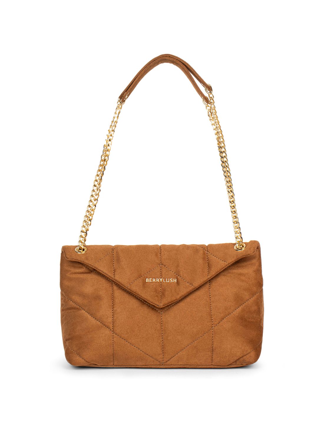 Berrylush Brown Structured Quilted Shoulder Bag