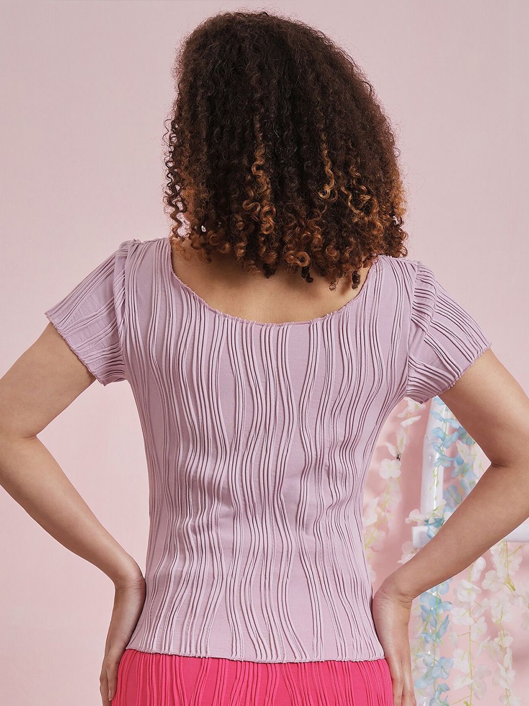 Athena Round Neck Short Sleeves Textured Top