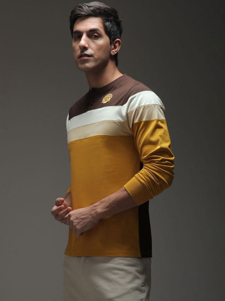 Difference of Opinion Men Colourblocked Round Neck Cotton T-shirt