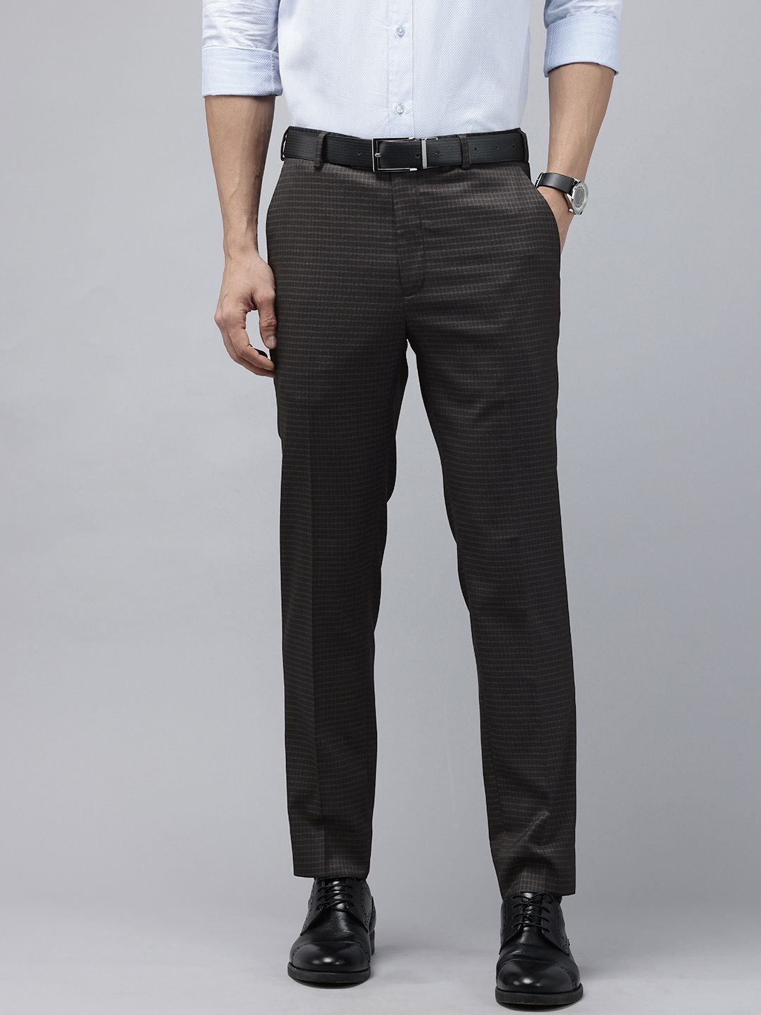 Park Avenue Men Checked Super Slim Fit Formal Trousers