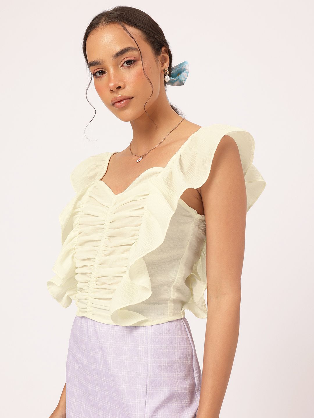 DressBerry Ruffle Romance Ruched Seersucker Top