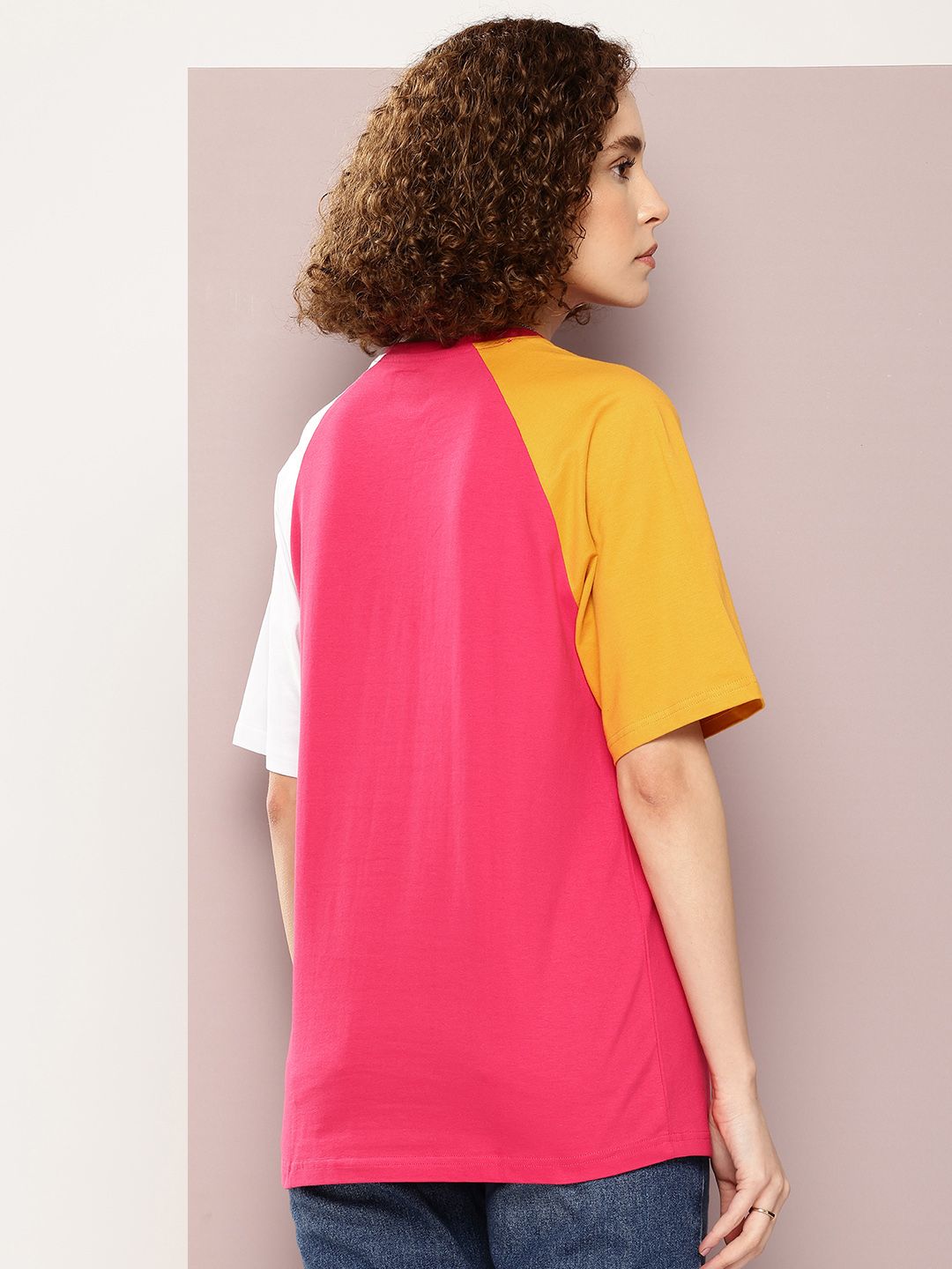 DILLINGER Women Colourblocked Embossed Pure Cotton Oversized T-shirt