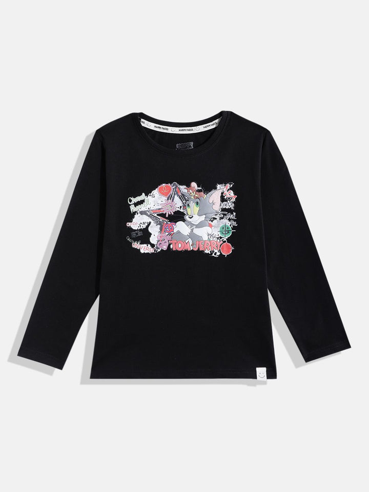 Happy Faces Girls Tom & Jerry Printed Pure Cotton T-shirt