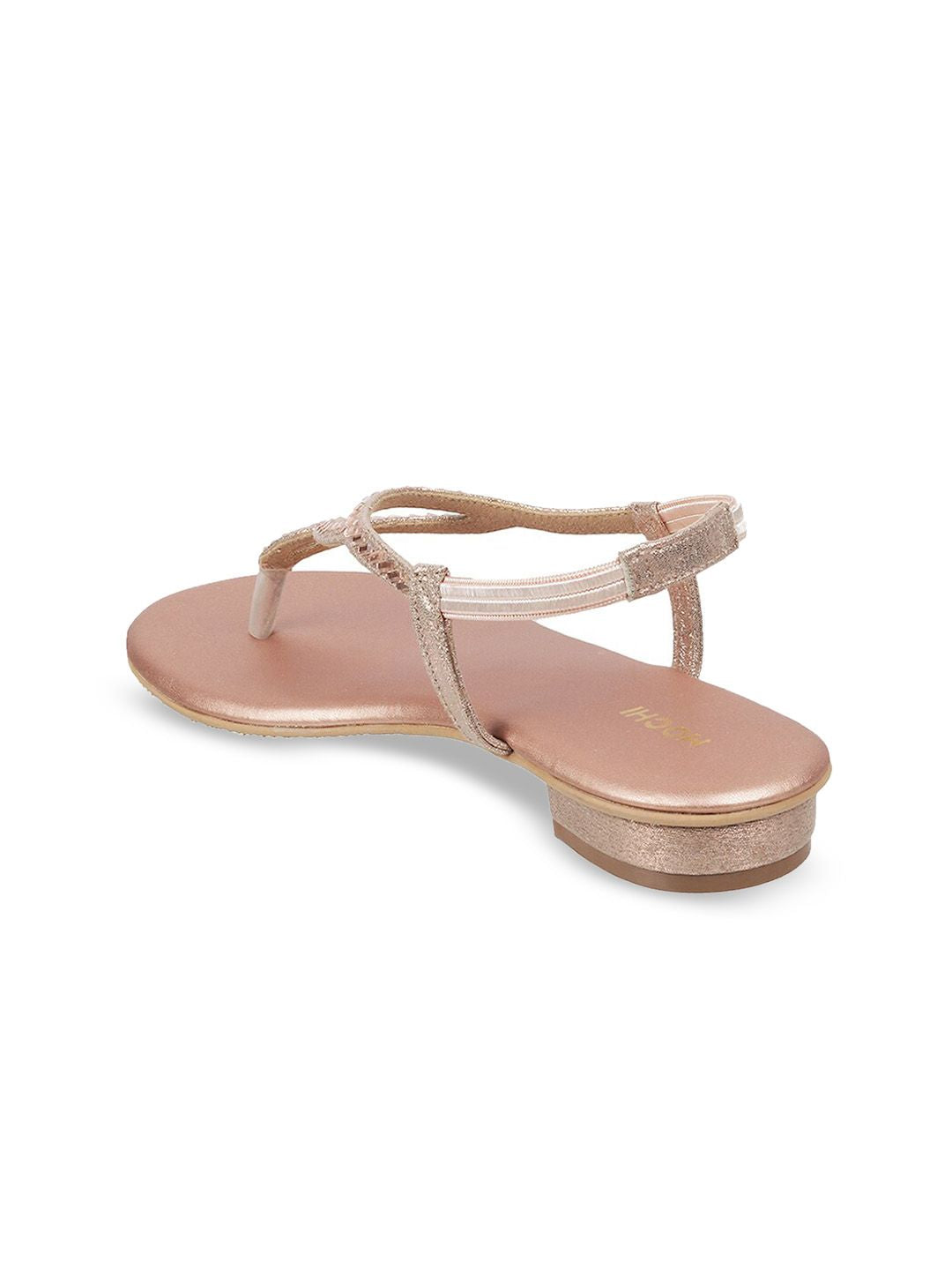 Mochi Women Rose Gold Open Toe Flats